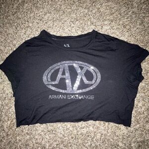 VINTAGE Armani Exchange cropped rhinestone top